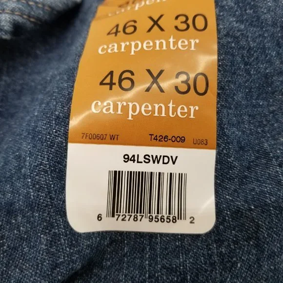 NWT MENS WRANGLER 46x30 Carpenter Work Jeans 94LSWDV 94LWRDV Dark
